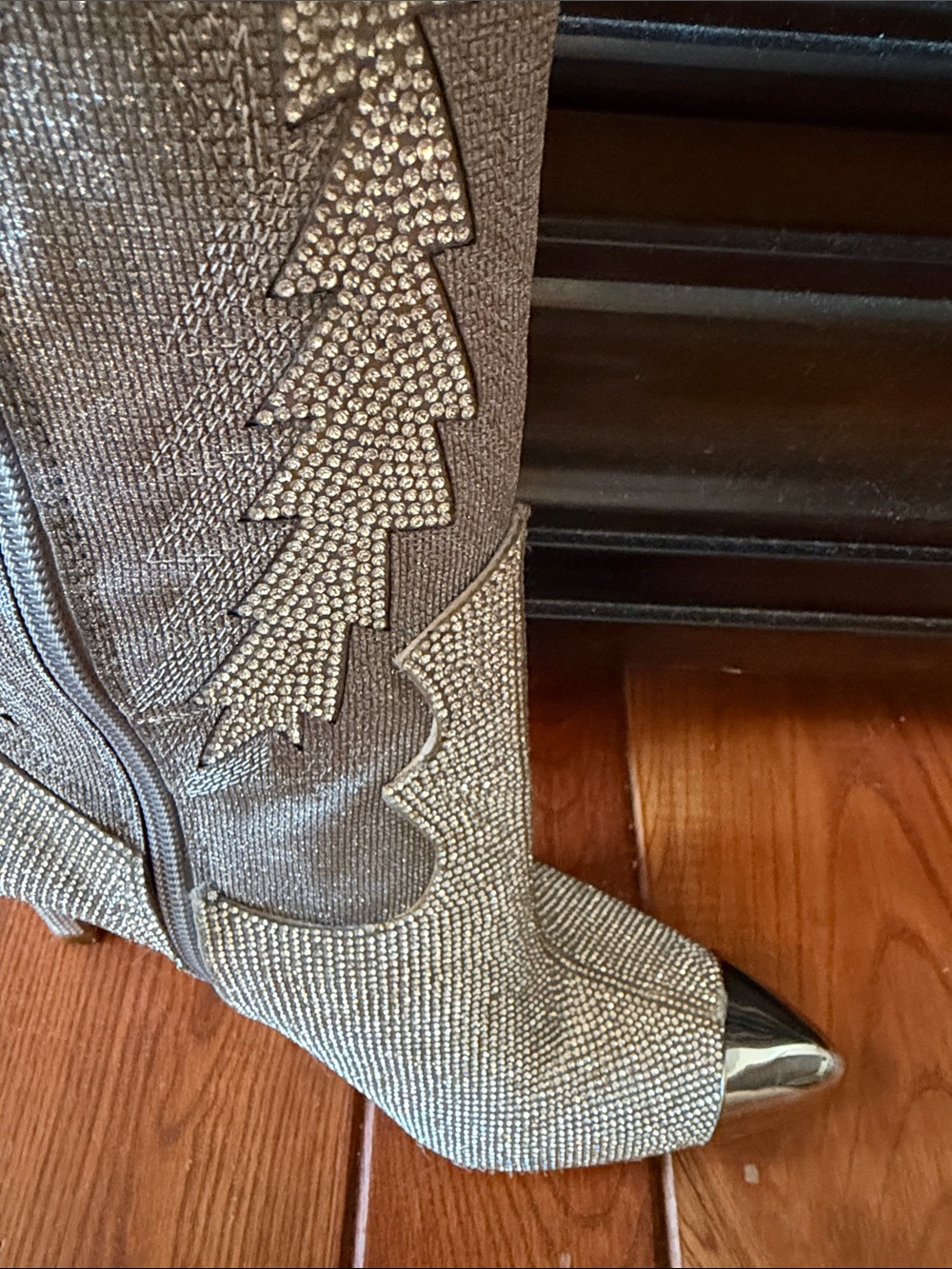 Gianni Bini Silver Rhinestone Over-the-Knee Western Stiletto Boots - Picture 6 of 11